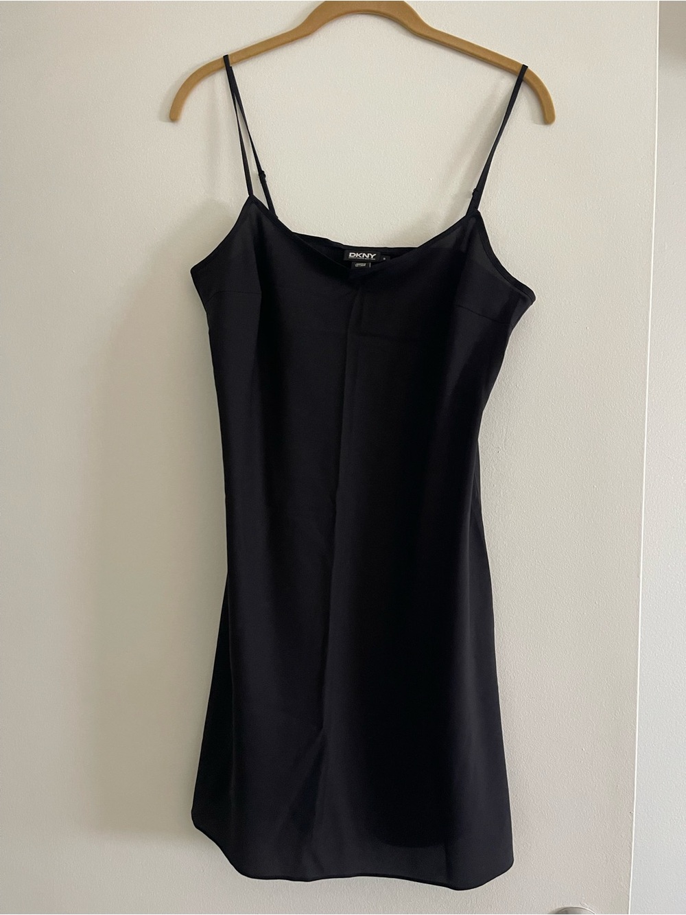 DKNY Black Satin Slip Top with Scoop Neck